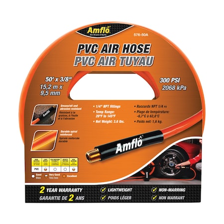Amflo Amflo 50 ft. L X 3/8 in. D Polyvinyl Air Hose 300 psi Orange 576-50A